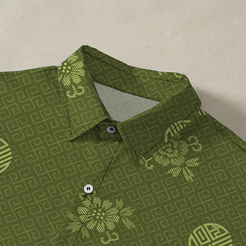 Nimara Ritual Geometric Floral Medallion Pattern Buttons Breathable Men's Short Sleeve Shirt