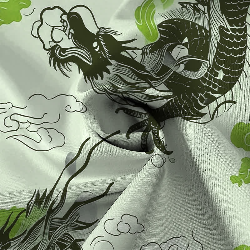 Nimara Ritual Oriental Dragon Cloud Pattern Buttons Wrinkle-resistant Men's Short Sleeve Shirt