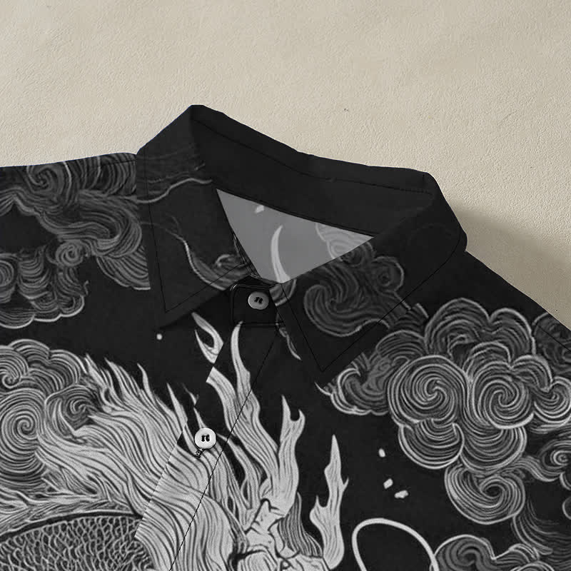 Nimara Ritual Golden Dragon Cloud Pattern Buttons Wrinkle-resistant Men's Short Sleeve Shirt