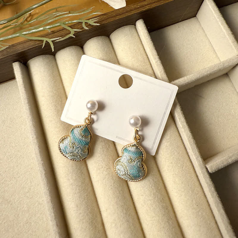 Nimara Ritual Song Brocade Pearl Gourd Healing Handmade Stud Dangle Earrings