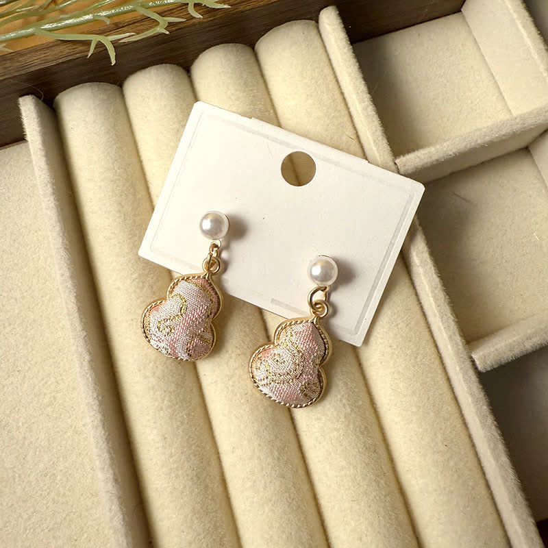 Nimara Ritual Song Brocade Pearl Gourd Healing Handmade Stud Dangle Earrings