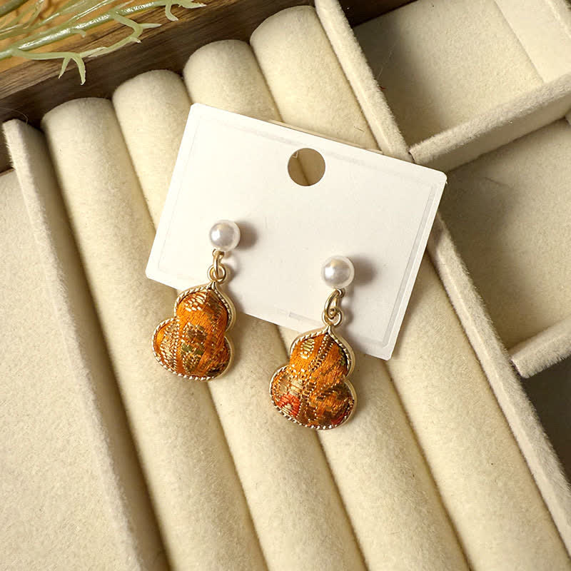 Nimara Ritual Song Brocade Pearl Gourd Healing Handmade Stud Dangle Earrings