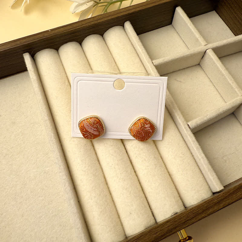 Nimara Ritual Handmade Song Brocade Protection Geometric Square Stud Earrings