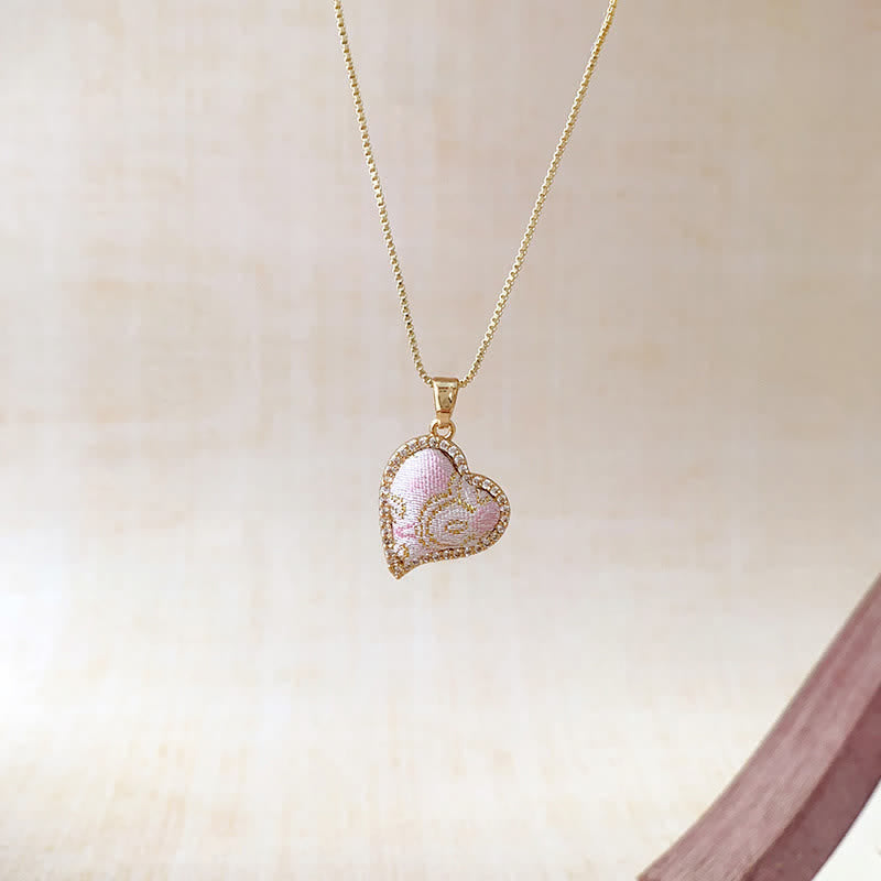 Nimara Ritual Song Brocade Copper Shell Heart Ginkgo Leaf Luck Necklace