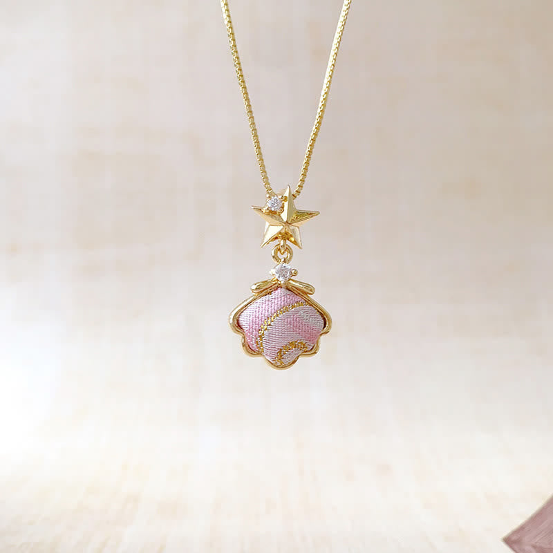 Nimara Ritual Song Brocade Copper Shell Heart Ginkgo Leaf Luck Necklace