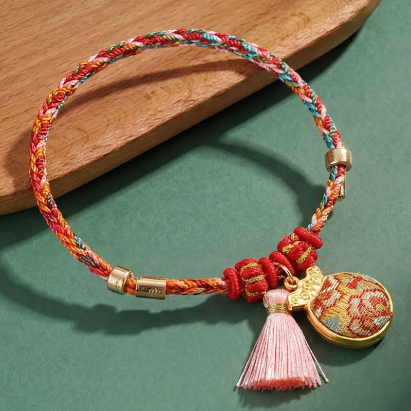 Nimara Ritual Handwoven Five Color Apple Money Bag Gourd Chinese Lock Charm Protection Bracelet