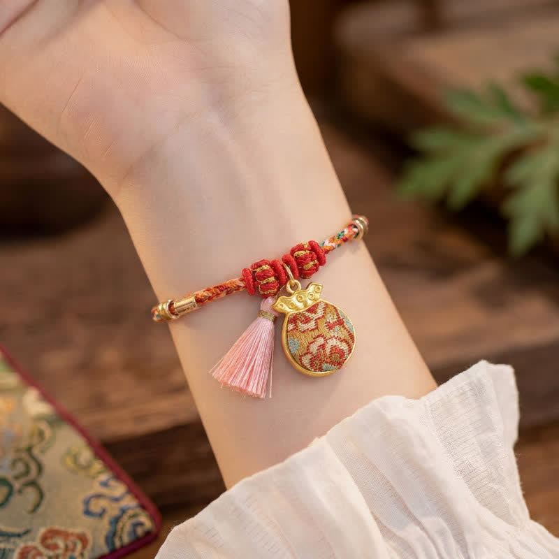 Nimara Ritual Handwoven Five Color Apple Money Bag Gourd Chinese Lock Charm Protection Bracelet