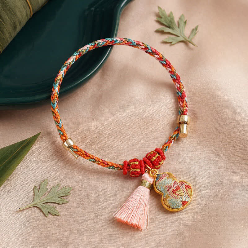 Nimara Ritual Handwoven Five Color Apple Money Bag Gourd Chinese Lock Charm Protection Bracelet
