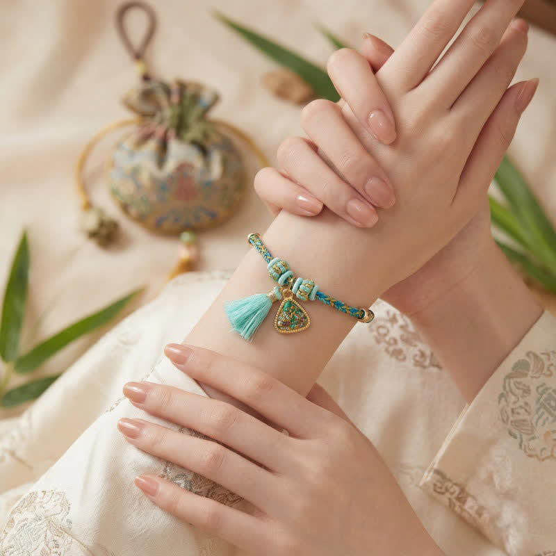 Nimara Ritual Hand-Woven Five-Color Cord Luck Green Song Brocade Zongzi Apple Money Bag Chinese Lock Charm Gourd Bracelet