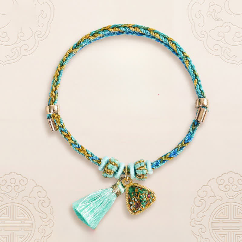 Nimara Ritual Hand-Woven Five-Color Cord Luck Green Song Brocade Zongzi Apple Money Bag Chinese Lock Charm Gourd Bracelet