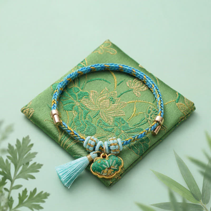 Nimara Ritual Hand-Woven Five-Color Cord Luck Green Song Brocade Zongzi Apple Money Bag Chinese Lock Charm Gourd Bracelet