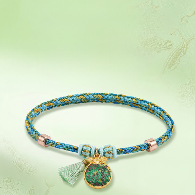 Nimara Ritual Hand-Woven Five-Color Cord Luck Green Song Brocade Zongzi Apple Money Bag Chinese Lock Charm Gourd Bracelet
