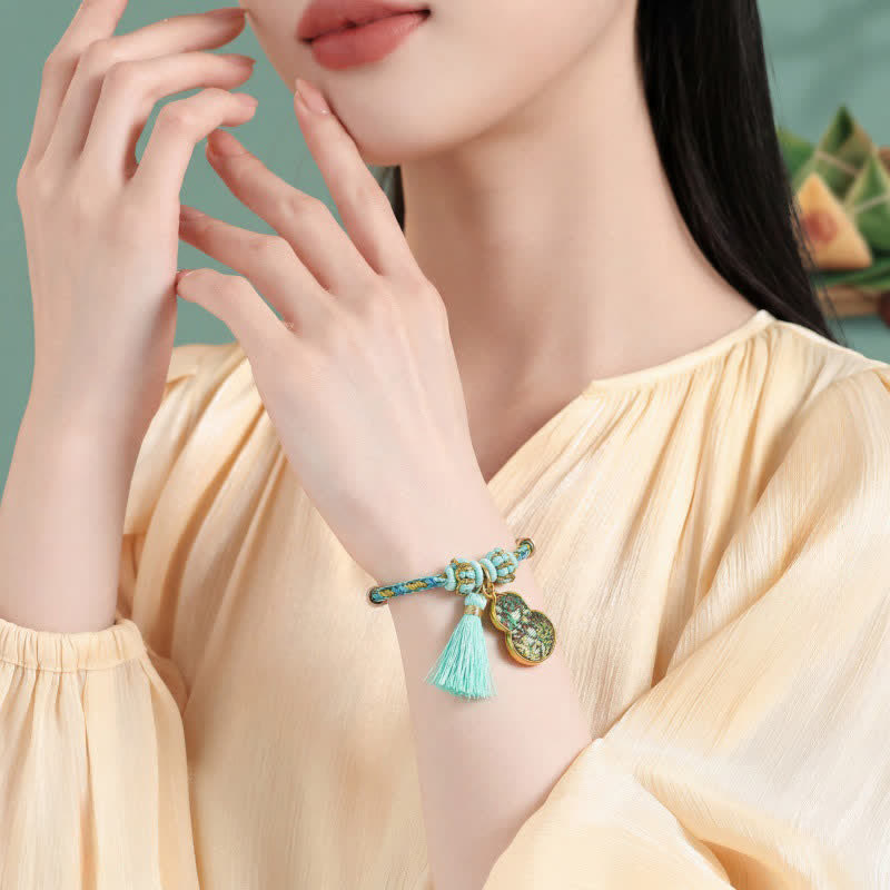 Nimara Ritual Hand-Woven Five-Color Cord Luck Green Song Brocade Zongzi Apple Money Bag Chinese Lock Charm Gourd Bracelet