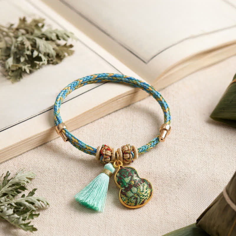 Nimara Ritual Hand-Woven Five-Color Cord Luck Green Song Brocade Zongzi Apple Money Bag Chinese Lock Charm Gourd Bracelet