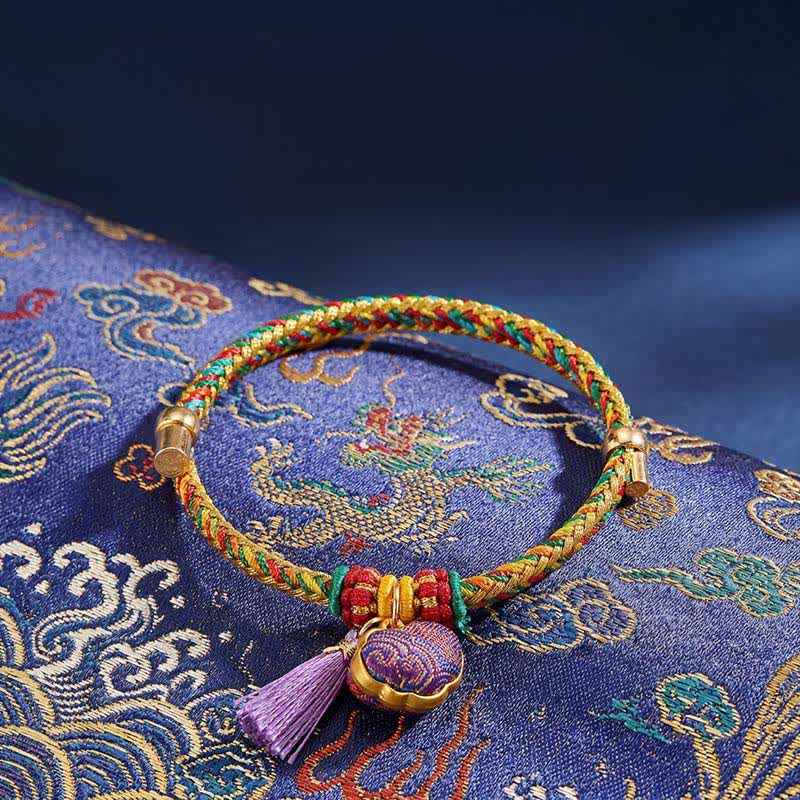 Nimara Ritual Handwoven Five Color Cord Luck Purple Song Brocade Chinese Lock Charm Apple Money Bag Gourd Zongzi Adjustable Bracelet