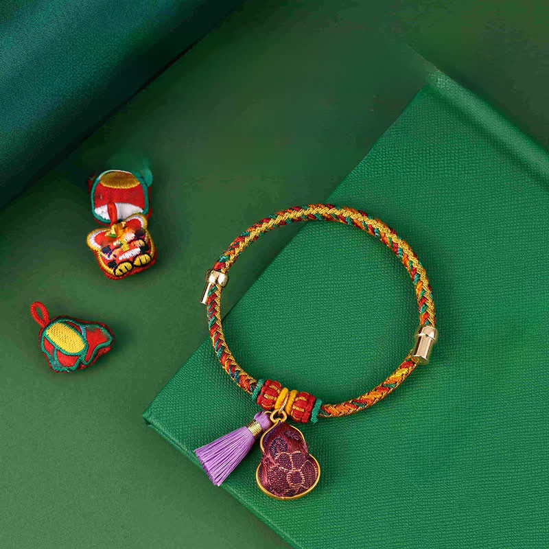 Nimara Ritual Handwoven Five Color Cord Luck Purple Song Brocade Chinese Lock Charm Apple Money Bag Gourd Zongzi Adjustable Bracelet