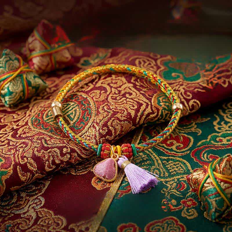 Nimara Ritual Handwoven Five Color Cord Luck Purple Song Brocade Chinese Lock Charm Apple Money Bag Gourd Zongzi Adjustable Bracelet