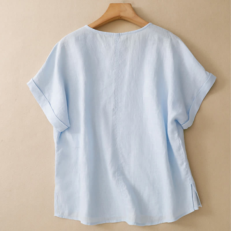 Nimara Ritual Summer Casual Minimalist Side Slit Solid V-Neck Women's Short Sleeve T-Shirts
