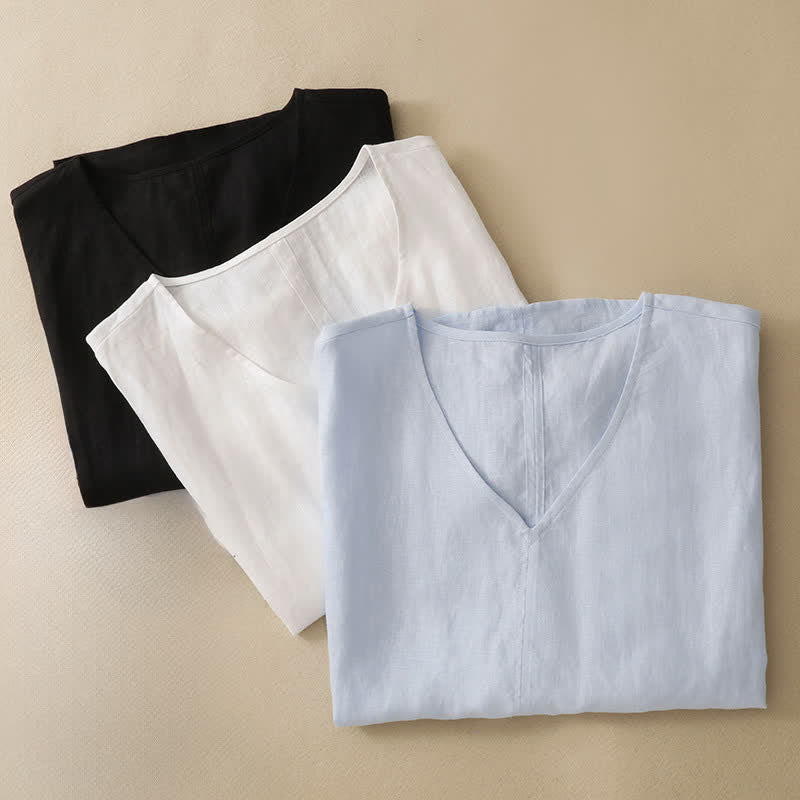 Nimara Ritual Summer Casual Minimalist Side Slit Solid V-Neck Women's Short Sleeve T-Shirts