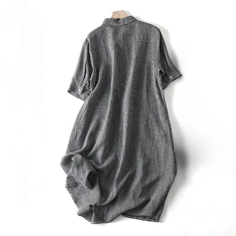Nimara Ritual Summer Casual Vintage Button-Up Plaid Women's Short Sleeve Dresses