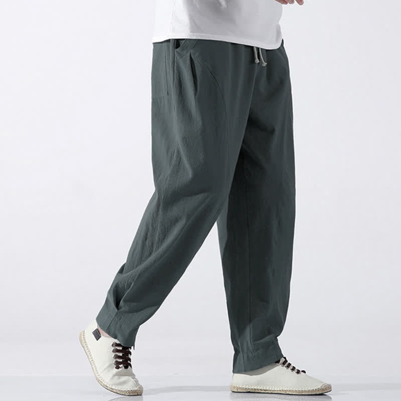 Nimara Ritual Summer Casual Minimalist Drawstring Solid Cotton Cropped Pants Men's Harem Pants With Pocket