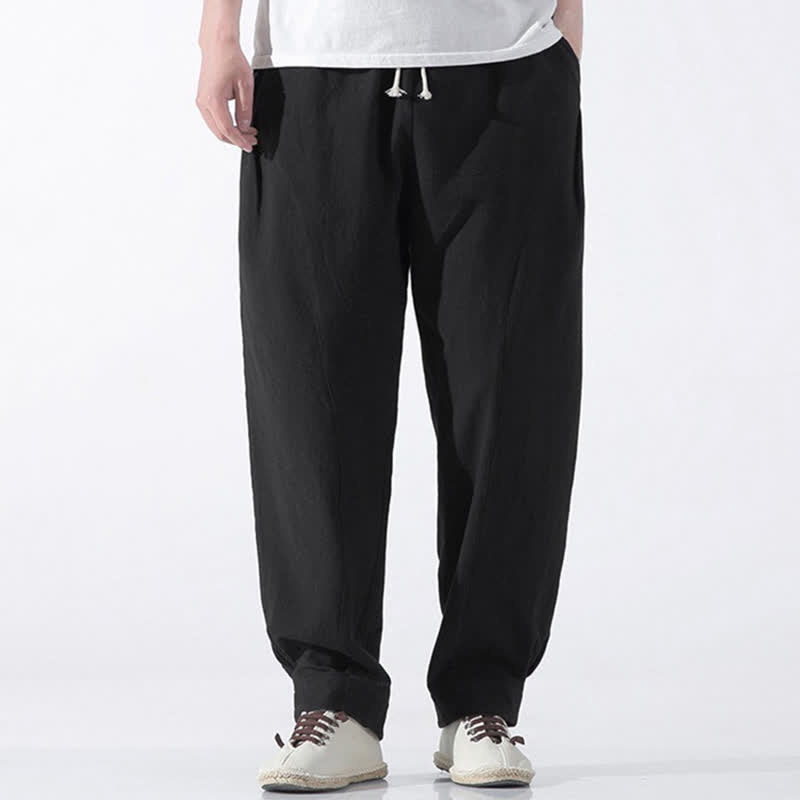 Nimara Ritual Summer Casual Minimalist Drawstring Solid Cotton Cropped Pants Men's Harem Pants With Pocket