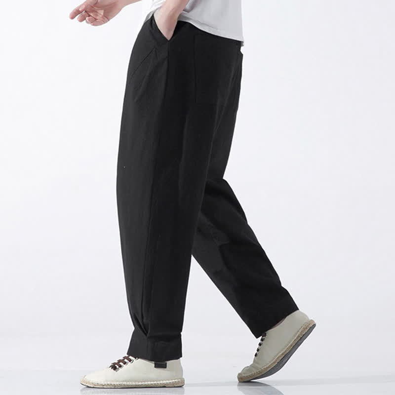 Nimara Ritual Summer Casual Minimalist Drawstring Solid Cotton Cropped Pants Men's Harem Pants With Pocket