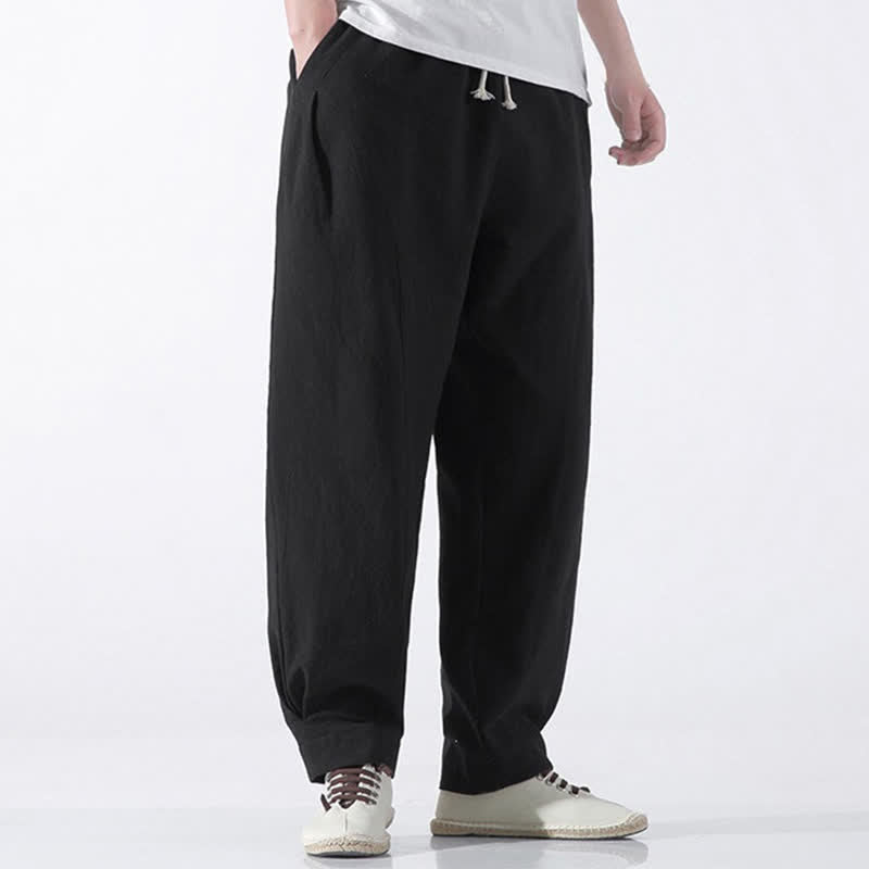 Nimara Ritual Summer Casual Minimalist Drawstring Solid Cotton Cropped Pants Men's Harem Pants With Pocket