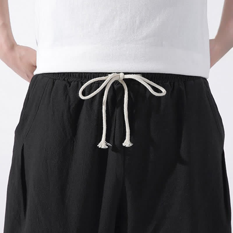 Nimara Ritual Summer Casual Minimalist Drawstring Solid Cotton Cropped Pants Men's Harem Pants With Pocket