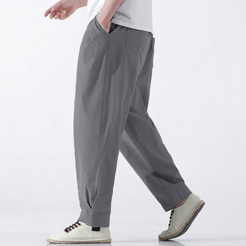 Nimara Ritual Summer Casual Minimalist Drawstring Solid Cotton Cropped Pants Men's Harem Pants With Pocket