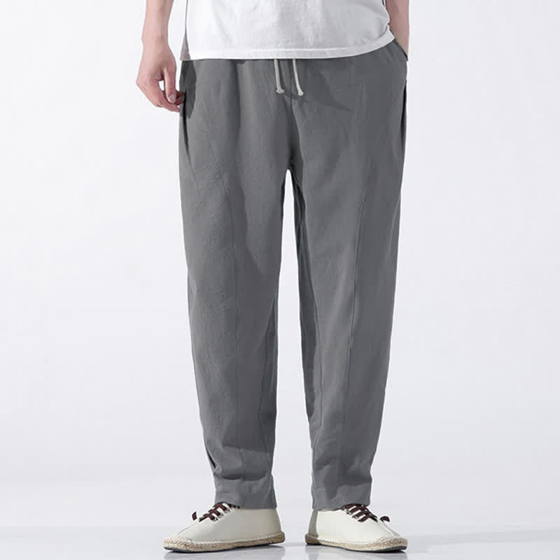 Nimara Ritual Summer Casual Minimalist Drawstring Solid Cotton Cropped Pants Men's Harem Pants With Pocket