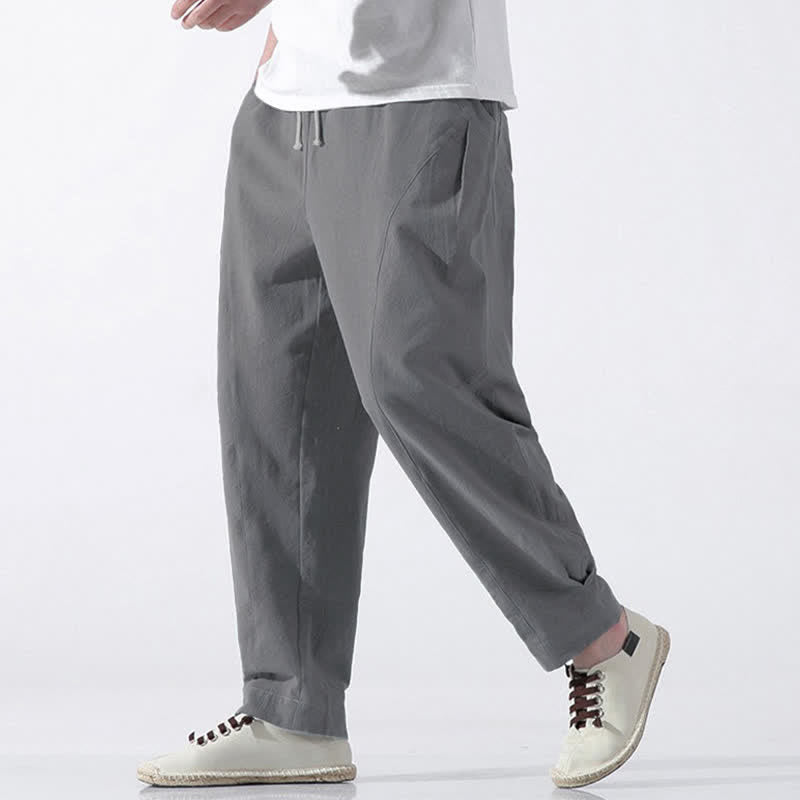 Nimara Ritual Summer Casual Minimalist Drawstring Solid Cotton Cropped Pants Men's Harem Pants With Pocket