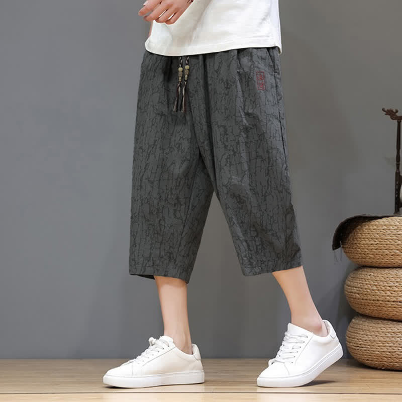 Nimara Ritual Summer Casual Vintage Drawstring Abstract Men's Cropped Pants With Pockets