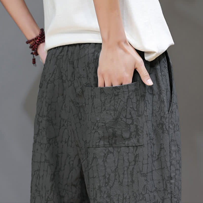 Nimara Ritual Summer Casual Vintage Drawstring Abstract Men's Cropped Pants With Pockets