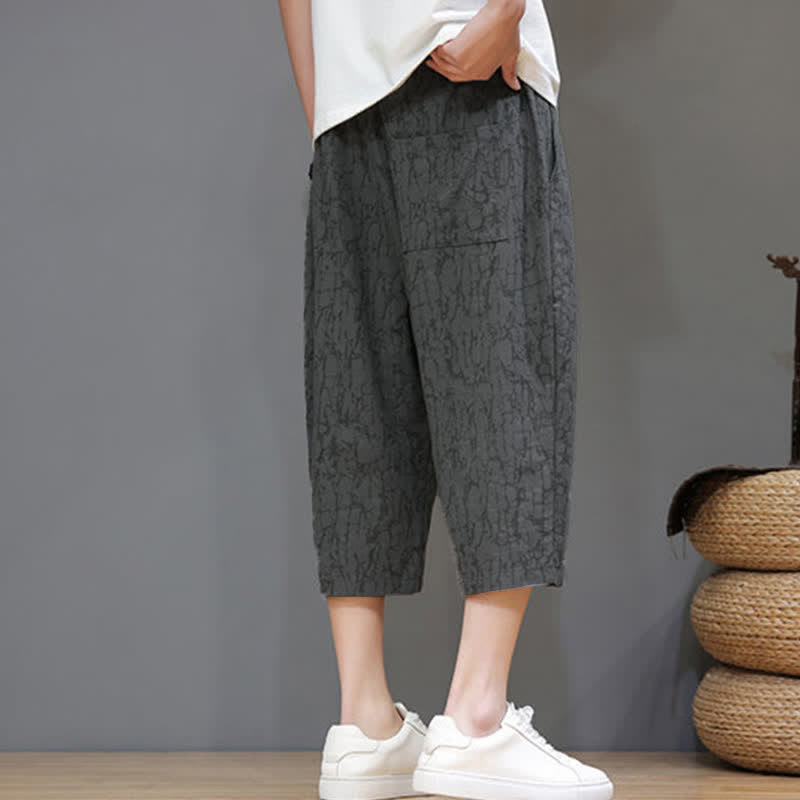 Nimara Ritual Summer Casual Vintage Drawstring Abstract Men's Cropped Pants With Pockets