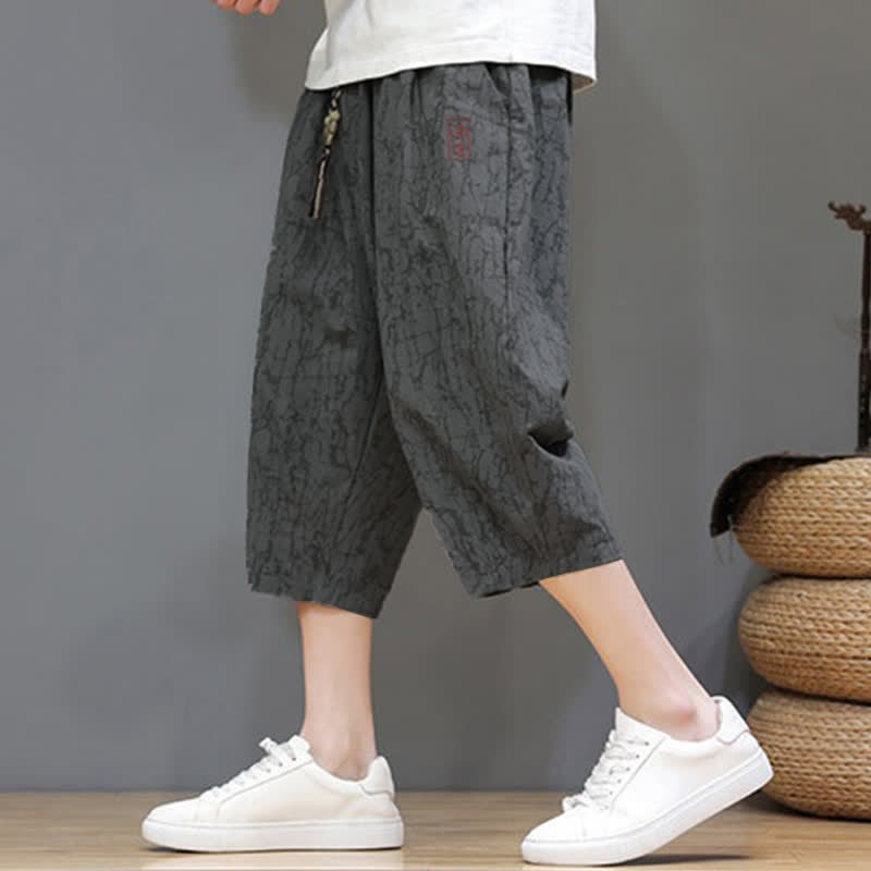 Nimara Ritual Summer Casual Vintage Drawstring Abstract Men's Cropped Pants With Pockets