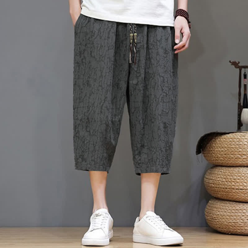 Nimara Ritual Summer Casual Vintage Drawstring Abstract Men's Cropped Pants With Pockets