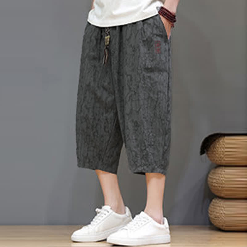Nimara Ritual Summer Casual Vintage Drawstring Abstract Men's Cropped Pants With Pockets