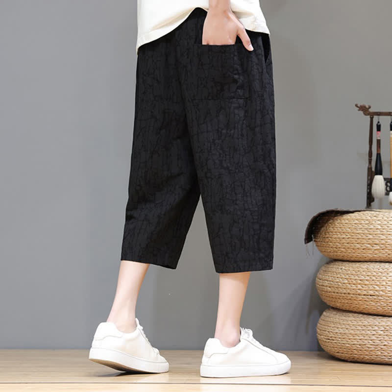 Nimara Ritual Summer Casual Vintage Drawstring Abstract Men's Cropped Pants With Pockets