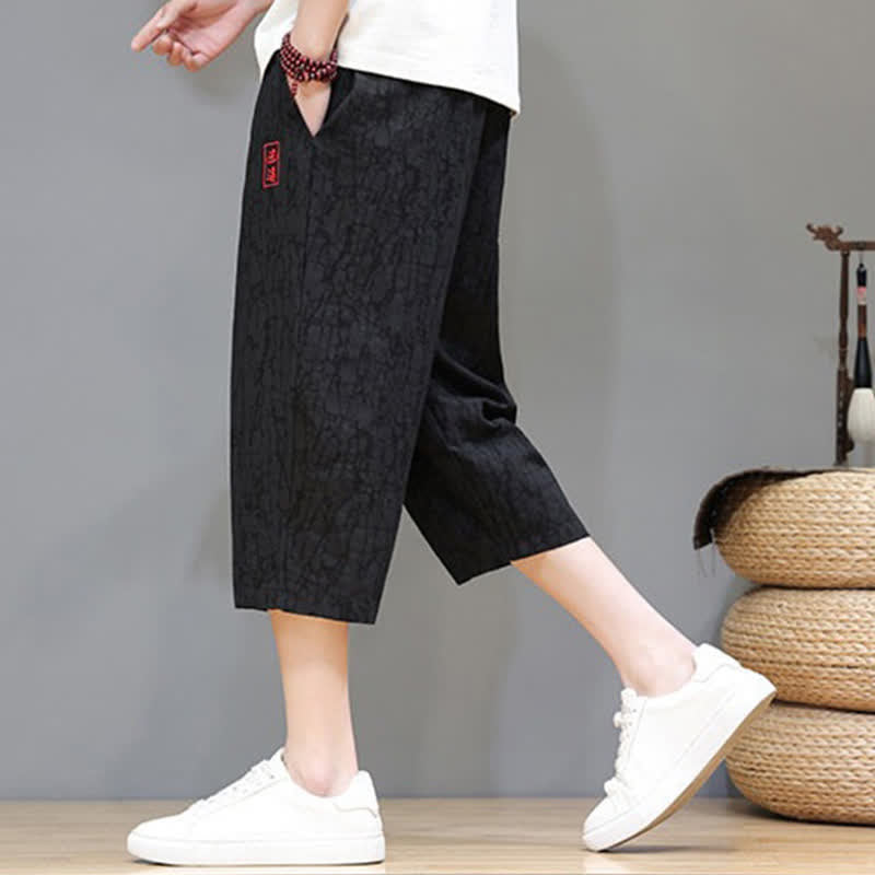 Nimara Ritual Summer Casual Vintage Drawstring Abstract Men's Cropped Pants With Pockets
