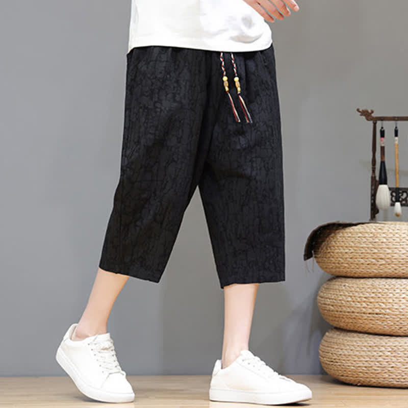 Nimara Ritual Summer Casual Vintage Drawstring Abstract Men's Cropped Pants With Pockets
