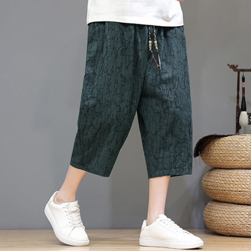 Nimara Ritual Summer Casual Vintage Drawstring Abstract Men's Cropped Pants With Pockets