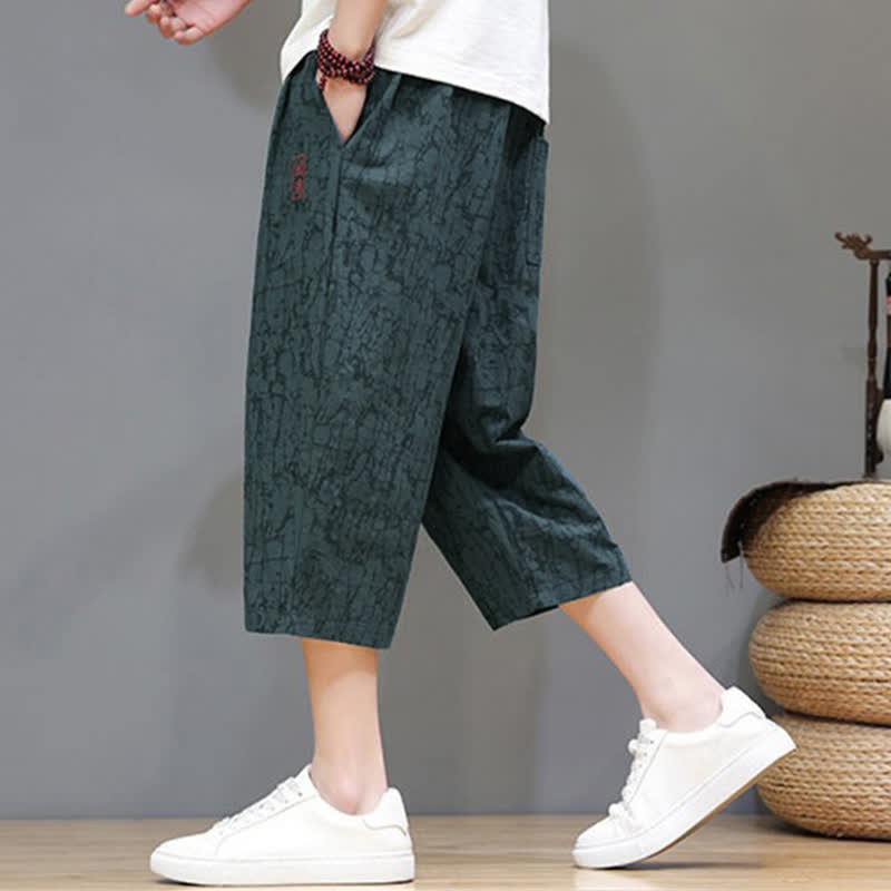 Nimara Ritual Summer Casual Vintage Drawstring Abstract Men's Cropped Pants With Pockets