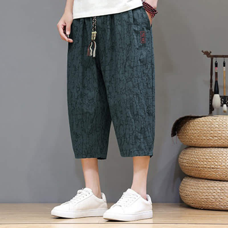 Nimara Ritual Summer Casual Vintage Drawstring Abstract Men's Cropped Pants With Pockets