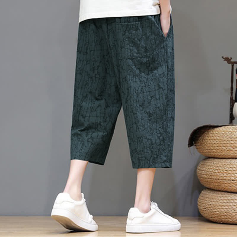 Nimara Ritual Summer Casual Vintage Drawstring Abstract Men's Cropped Pants With Pockets