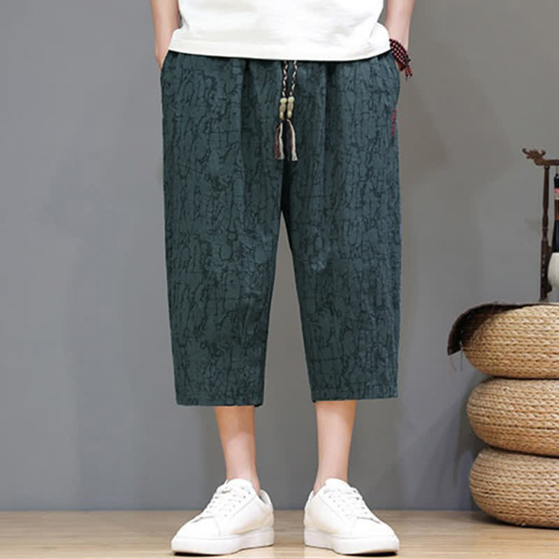 Nimara Ritual Summer Casual Vintage Drawstring Abstract Men's Cropped Pants With Pockets