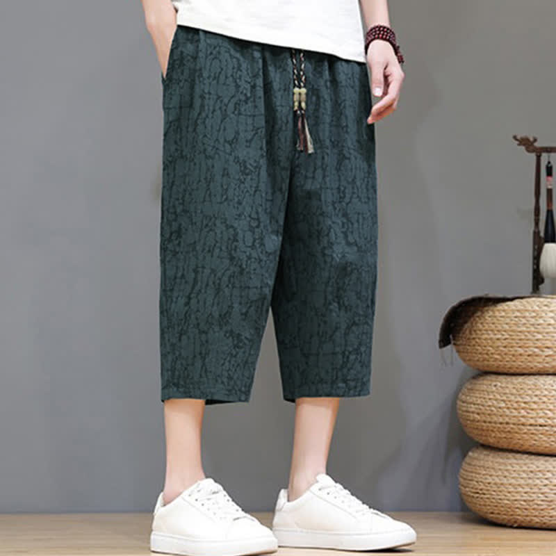 Nimara Ritual Summer Casual Vintage Drawstring Abstract Men's Cropped Pants With Pockets