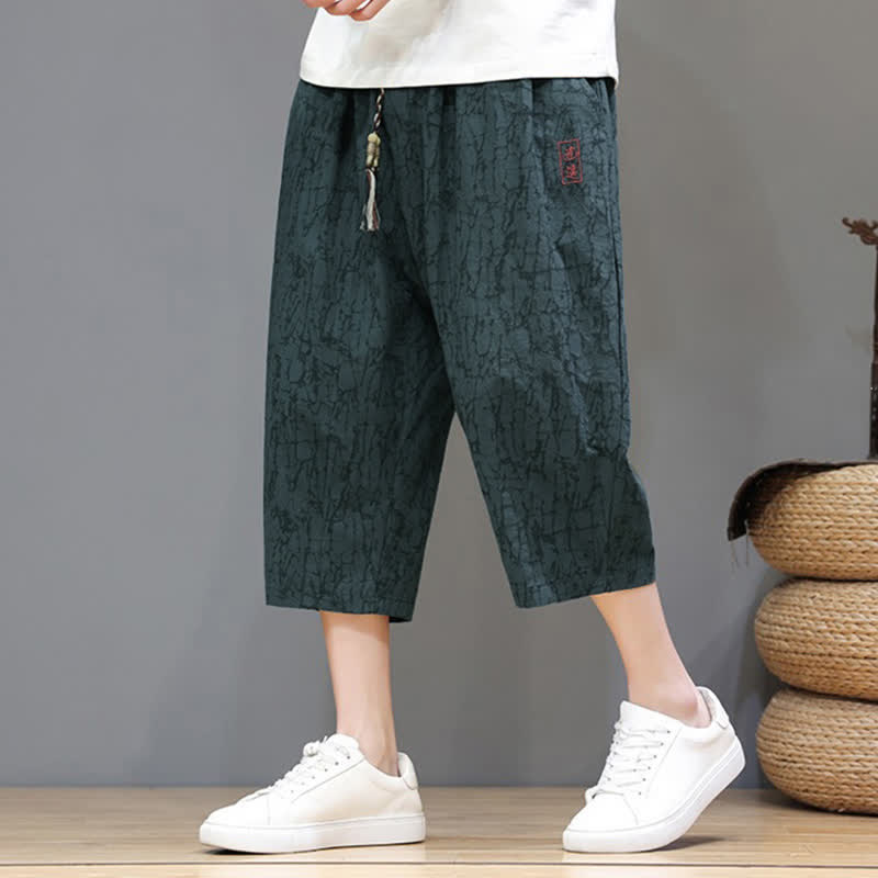 Nimara Ritual Summer Casual Vintage Drawstring Abstract Men's Cropped Pants With Pockets