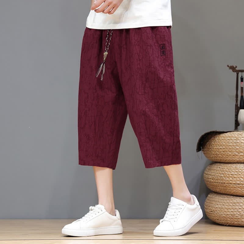 Nimara Ritual Summer Casual Vintage Drawstring Abstract Men's Cropped Pants With Pockets