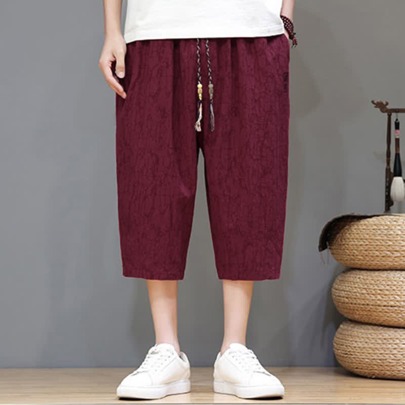 Nimara Ritual Summer Casual Vintage Drawstring Abstract Men's Cropped Pants With Pockets
